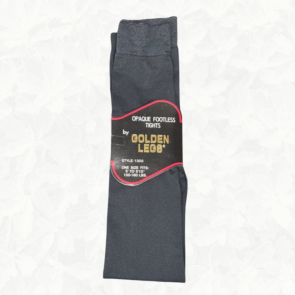 Nylon Golden Legs Black Opaque Footless Tights with Lace - One Size